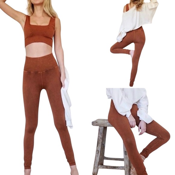 FP Movement Leggings NWOT Size XS/S Burnt Orange Good Karma Ribbed High Waist - Picture 1 of 8